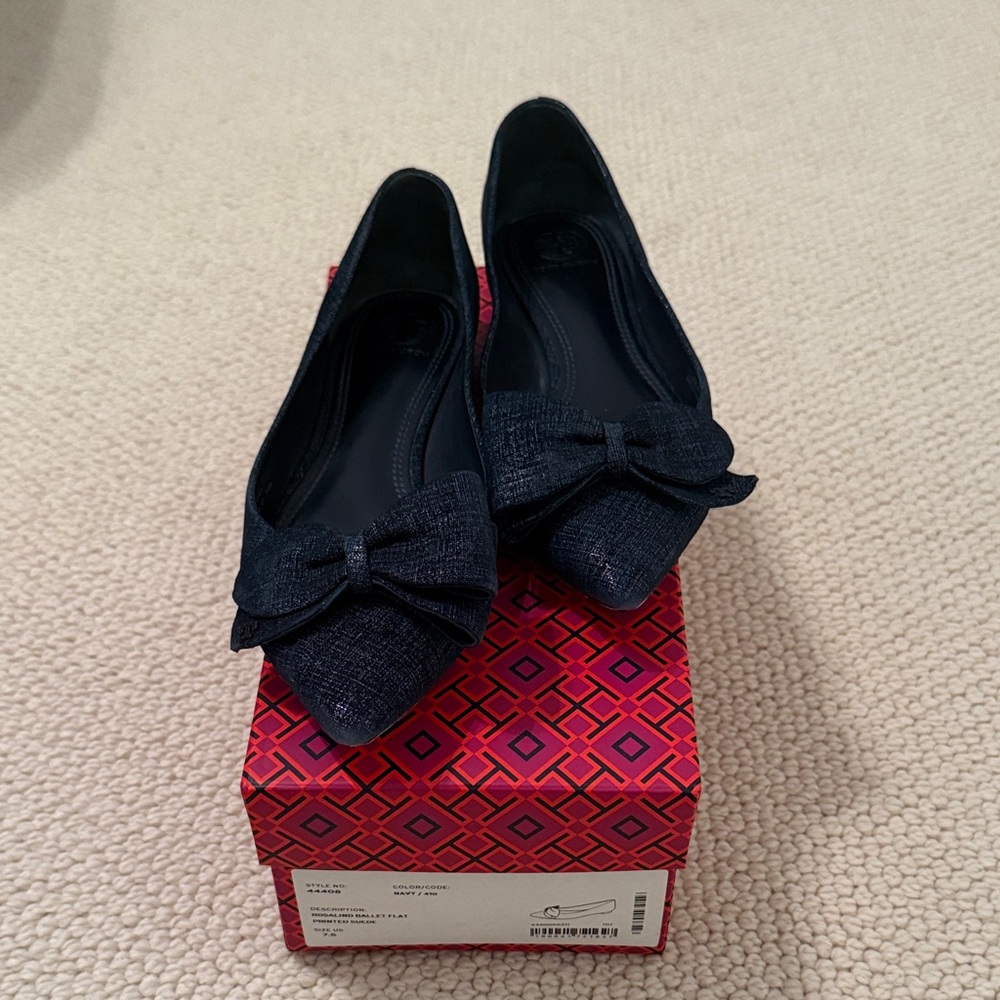 Tory Burch Navy Bow Loafers